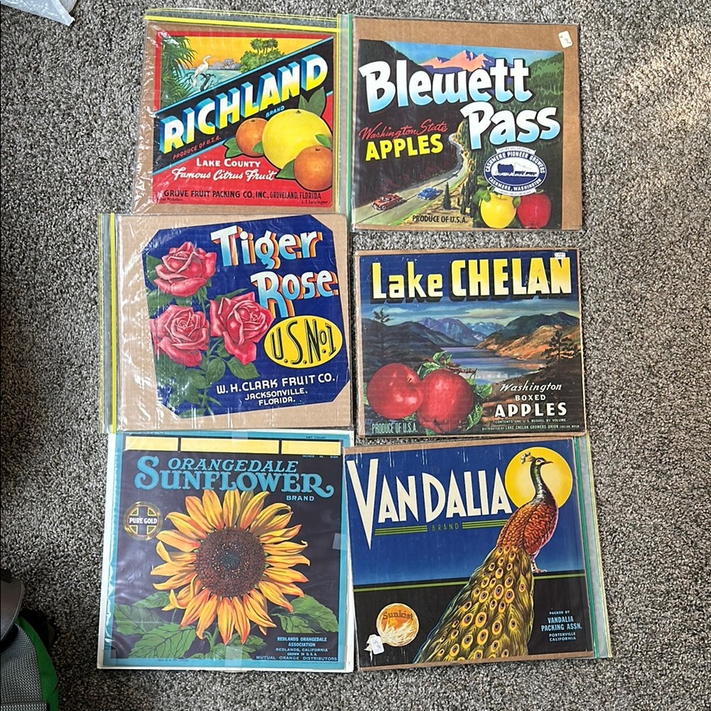 Vintage Fruit Crate Label Collection set of 10